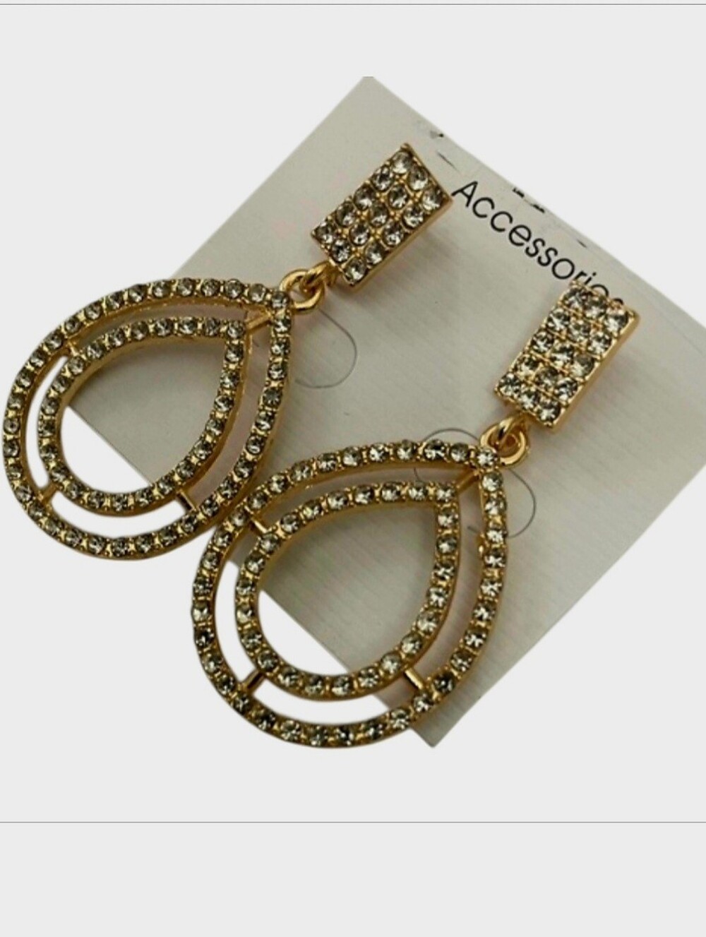 Gold Teardrop Crystal Hoop Dangle Earrings